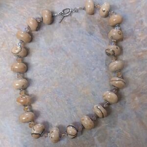 Cream Jasper Bead Necklace with Crystal Accents